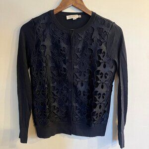 LOFT Women's Black Petite Cutout Lace Cardigan Sweatwe Size XSP